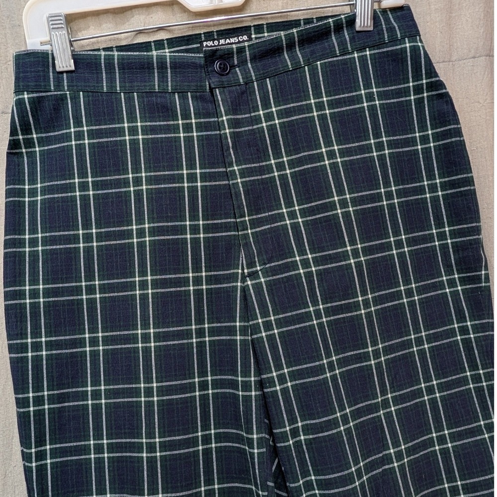 Polo Jeans Co Ralph Lauren Green Navy Plaid Trousers Straight Leg Pants Size 10